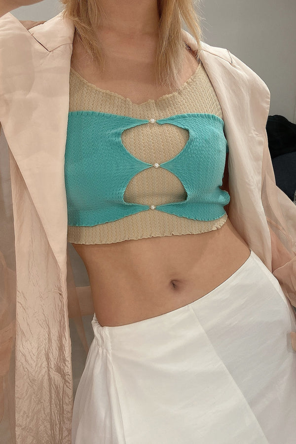 Rui Zhou Pearl Chain Tube Top Handmade Skin-friendly RUI-R008-AW20-LVSS Turquoise